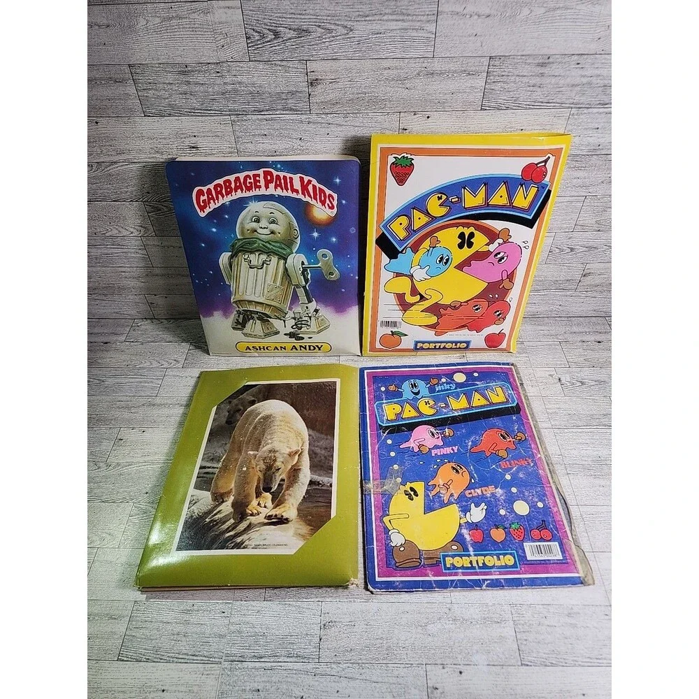 Vintage 1980s School Folder Lot Garbage Pail Kids Pacman Topps Midway Portfolio